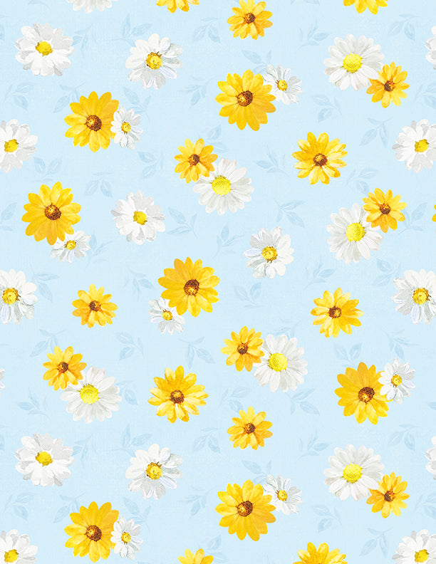 Bees & Blooms: DAISY TOSS BLUE Fabric (1/2 yd)