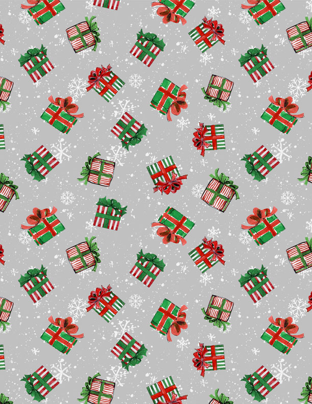 Merry Gnome-ments: GIFT TOSS GRAY Fabric (1/2 yd)