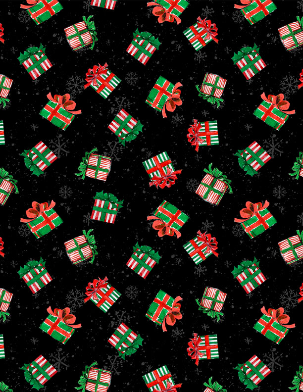 Merry Gnome-ments: GIFT TOSS BLACK Fabric (1/2 yd)