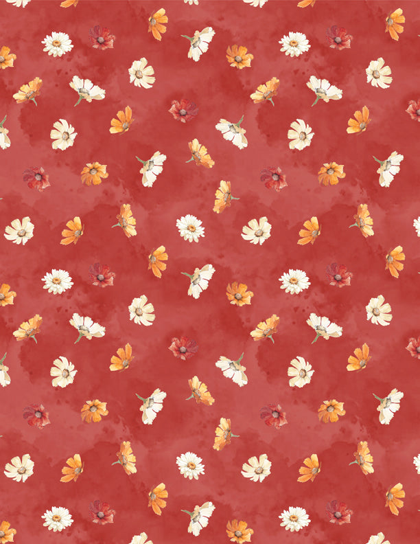 Harvest Blooms: FLOWERS TOSS RED Fabric (1/2 yd)