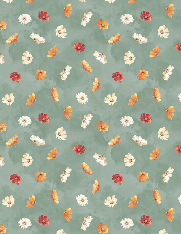 Harvest Blooms: FLOWERS TOSS SAGE Fabric (1/2 yd)