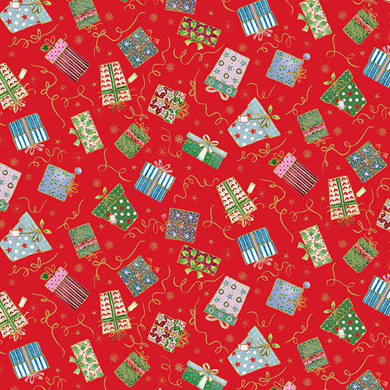 Jolly Saint Nick: RED GIFTS Fabric (1/2 yd) by Makower UK