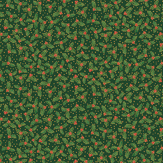 Jolly Saint Nick: GREEN HOLLY BERRY Fabric (1/2 yd) by Makower UK