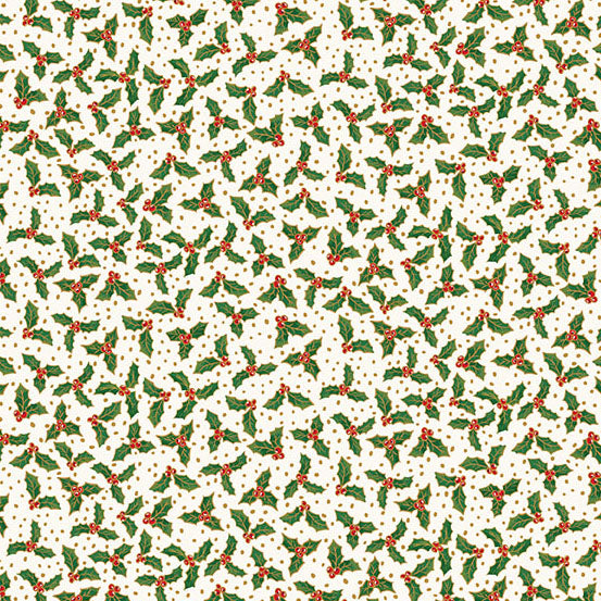 Jolly Saint Nick: CREAM HOLLY BERRY Fabric (1/2 yd) by Makower UK