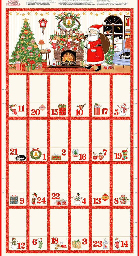 Jolly Saint Nick: ADVENT CALENDAR Fabric Panel by Makower UK