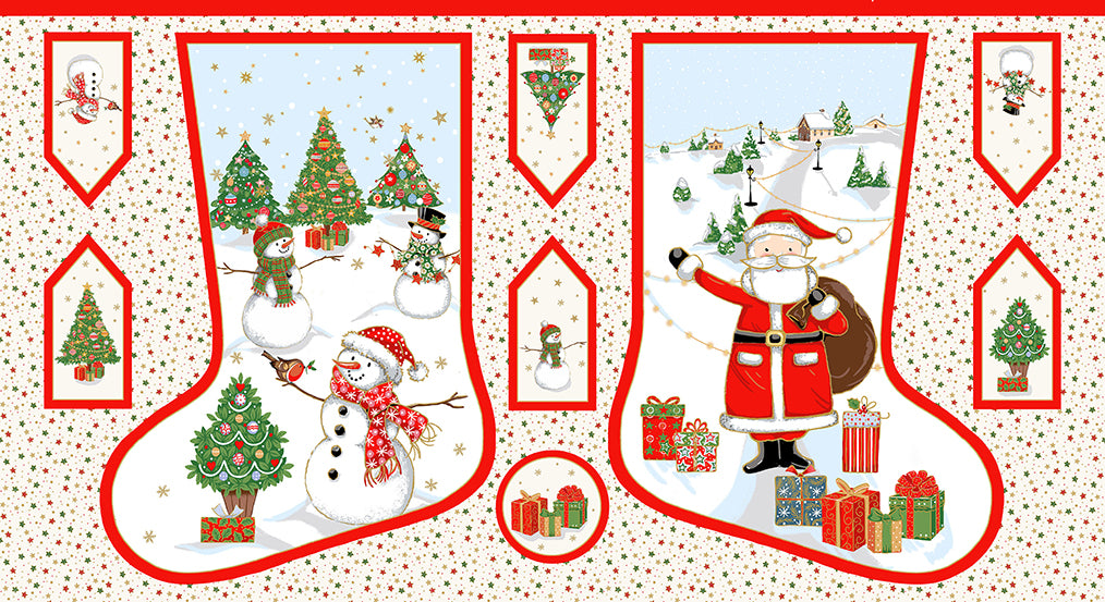Jolly Saint Nick: MULTI STOCKING Fabric Panel by Makower UK