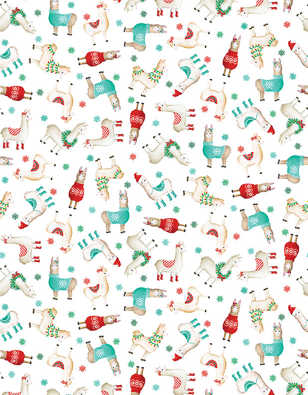 Happy Llamadays: LITTLE LLAMAS WHITE Fabric (1/2 yd)