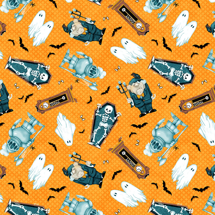 Welcome Foolish Mortals - Glow: TOSSED HALLOWEEN MOTIF Fabric Q-1452G-33 (1/2 yd.)