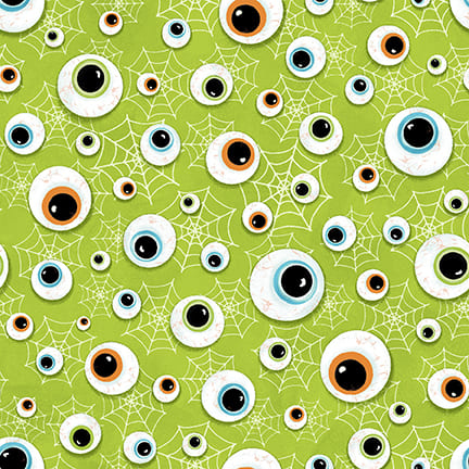 Welcome Foolish Mortals - Glow: EYEBALLS AND WEBS Fabric: Q-1455G-66 - (1/2 yd.)