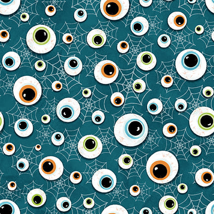 Welcome Foolish Mortals - Glow: EYEBALLS AND WEBS Fabric Q-1455G-77 (1/2 yd.)