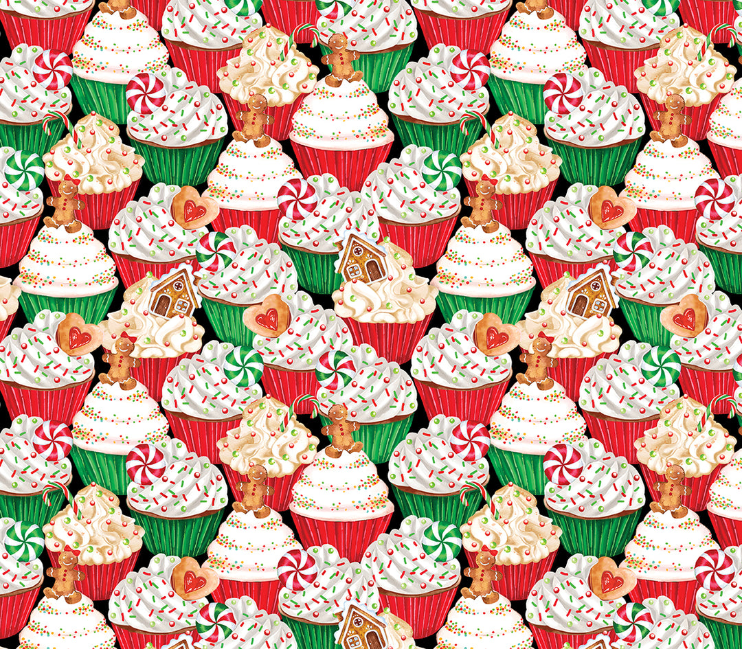 Sugar & Spice: HOLIDAY CUPCAKES MULTI Fabric (1/2 yd)