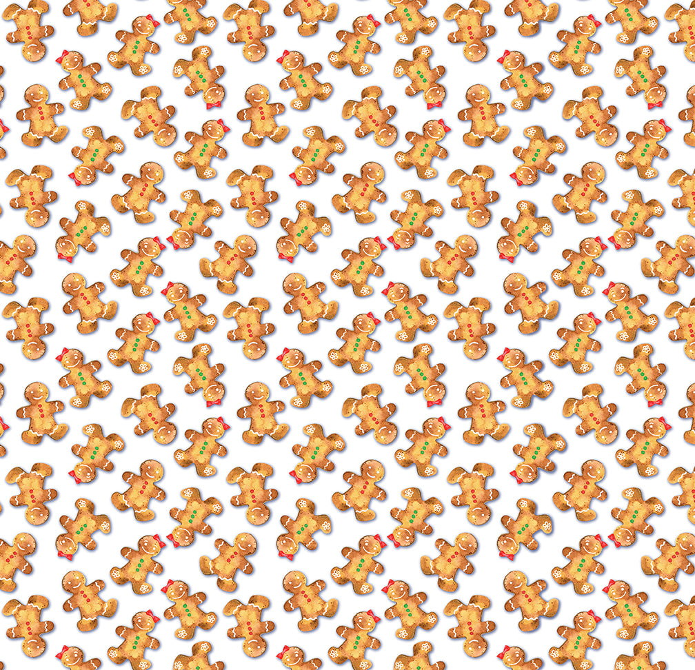 Sugar & Spice: GINGERBREAD FAMILY WHITE Fabric (1/2 yd)