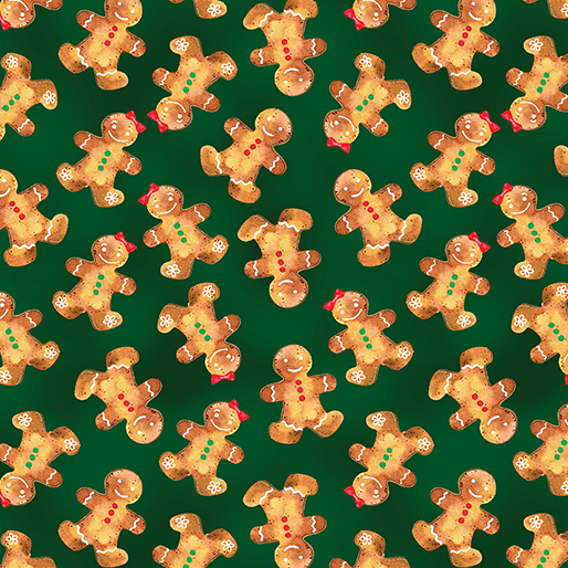 Sugar & Spice: GINGERBREAD FAMILY GREEN Fabric (1/2 yd)