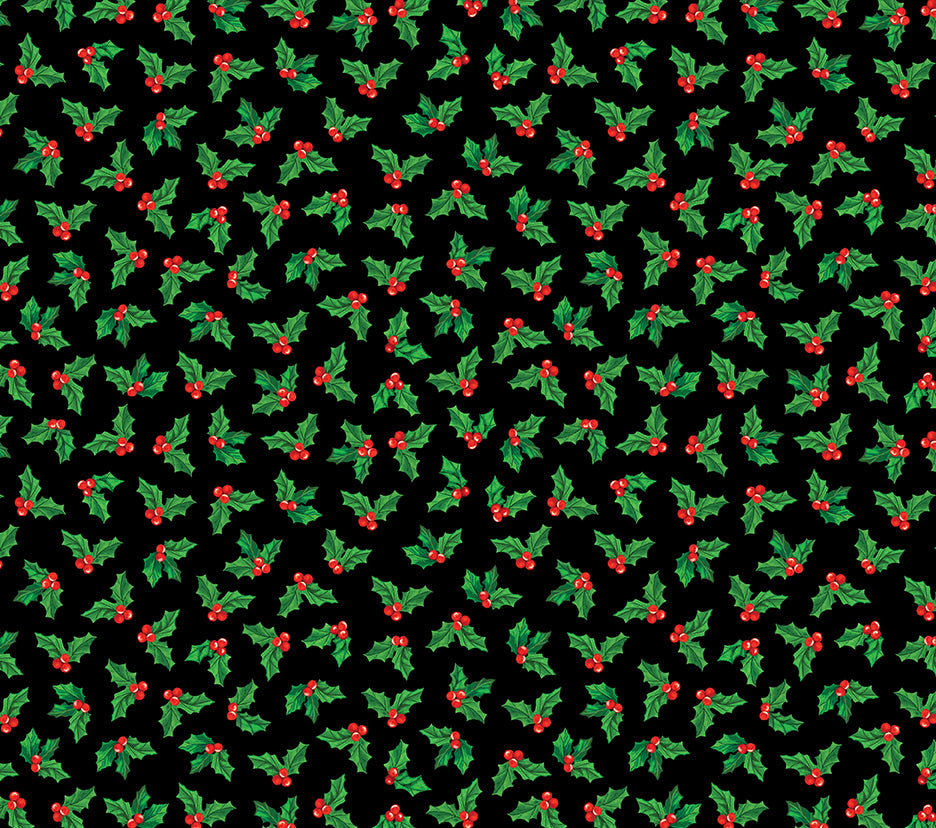 Sugar & Spice: LITTLE HOLLY BLACK Fabric (1/2 yd)