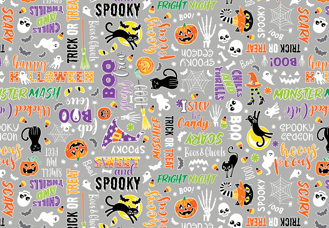 Chills & Thrills: MONSTER MASH GRAY Fabric 14606G08B (1/2 yd.)
