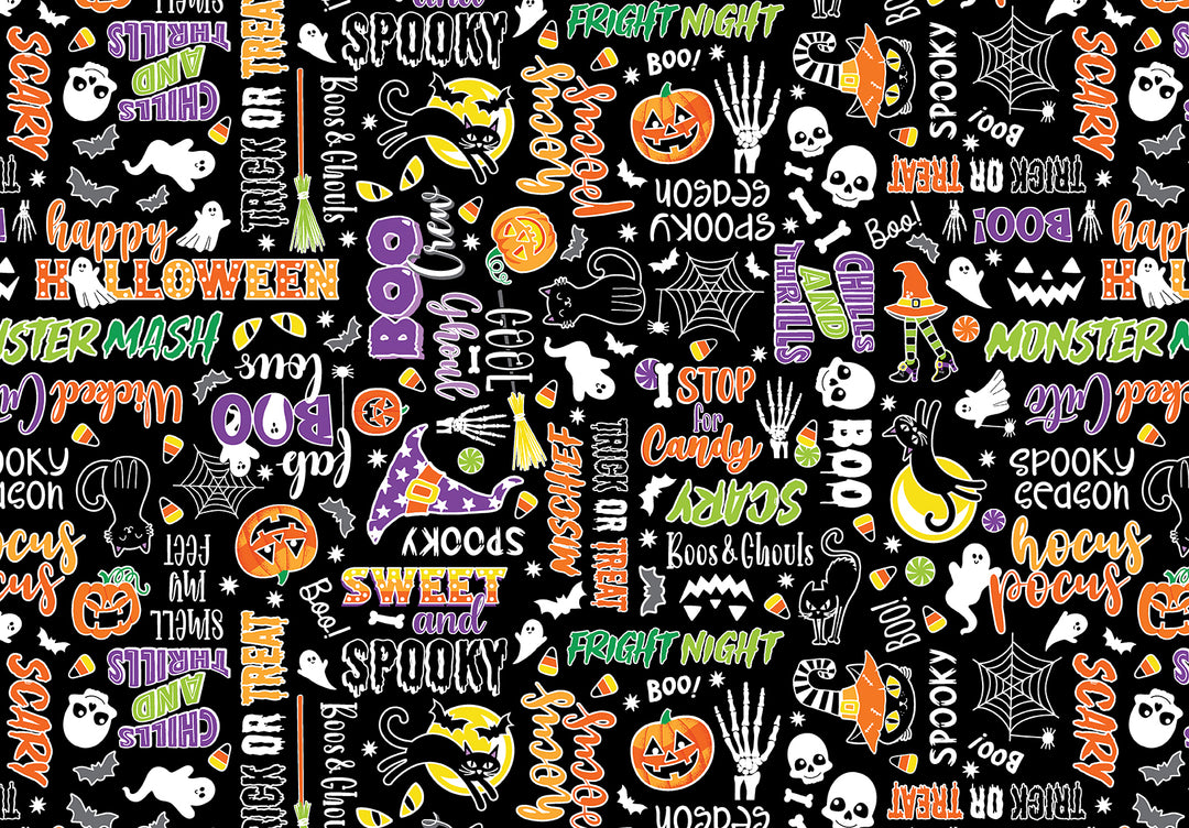 Chills & Thrills: MONSTER MASH BLACK Fabric 14606G12B (1/2 yd.)