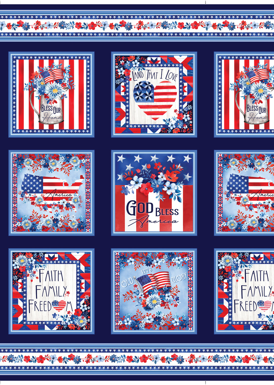 PATRIOTIC BOXES NAVY Fabric Panel