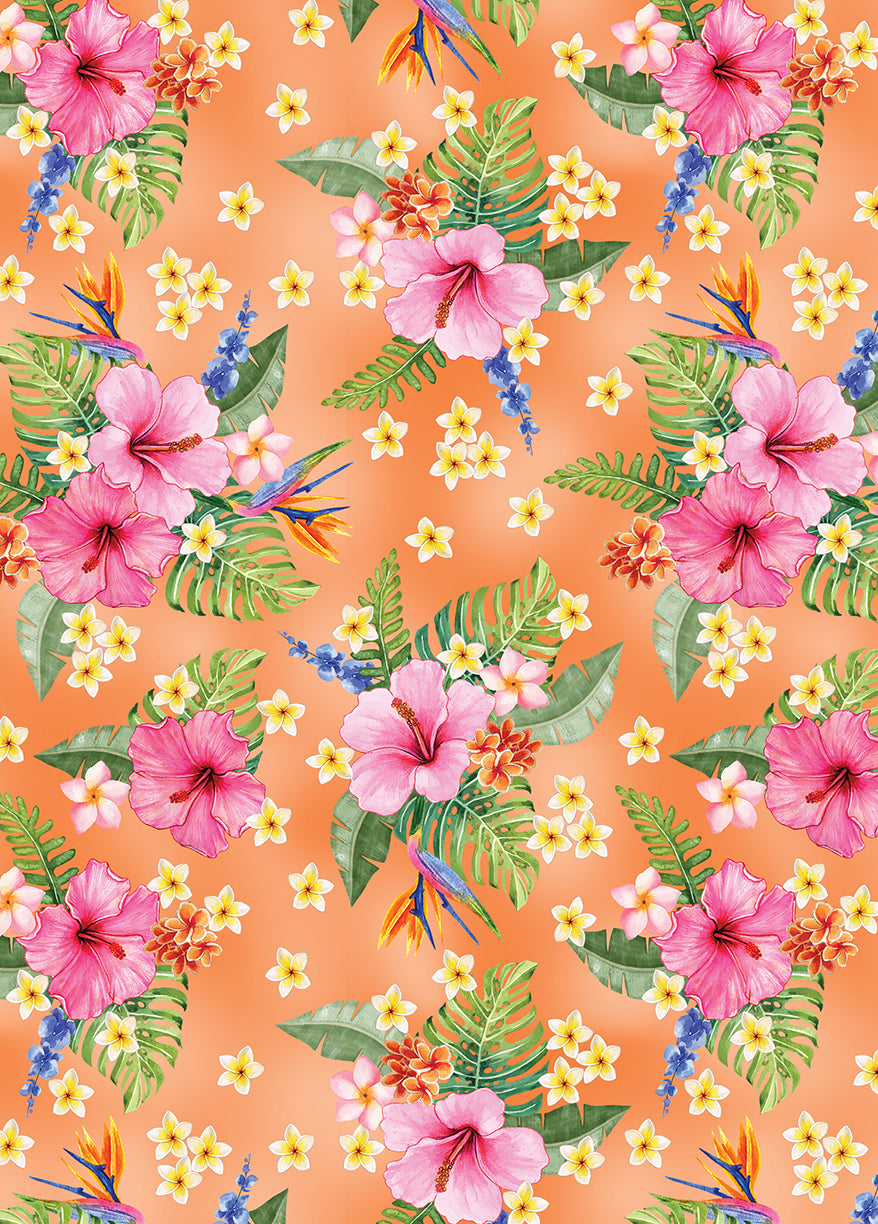 Paradise Awaits: HIBISCUS PARADISE MELON Fabric (1/2 yd)