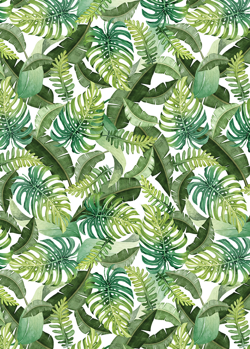 Paradise Awaits: LEAVES OF PARADISE White Fabric (1/2 yd)