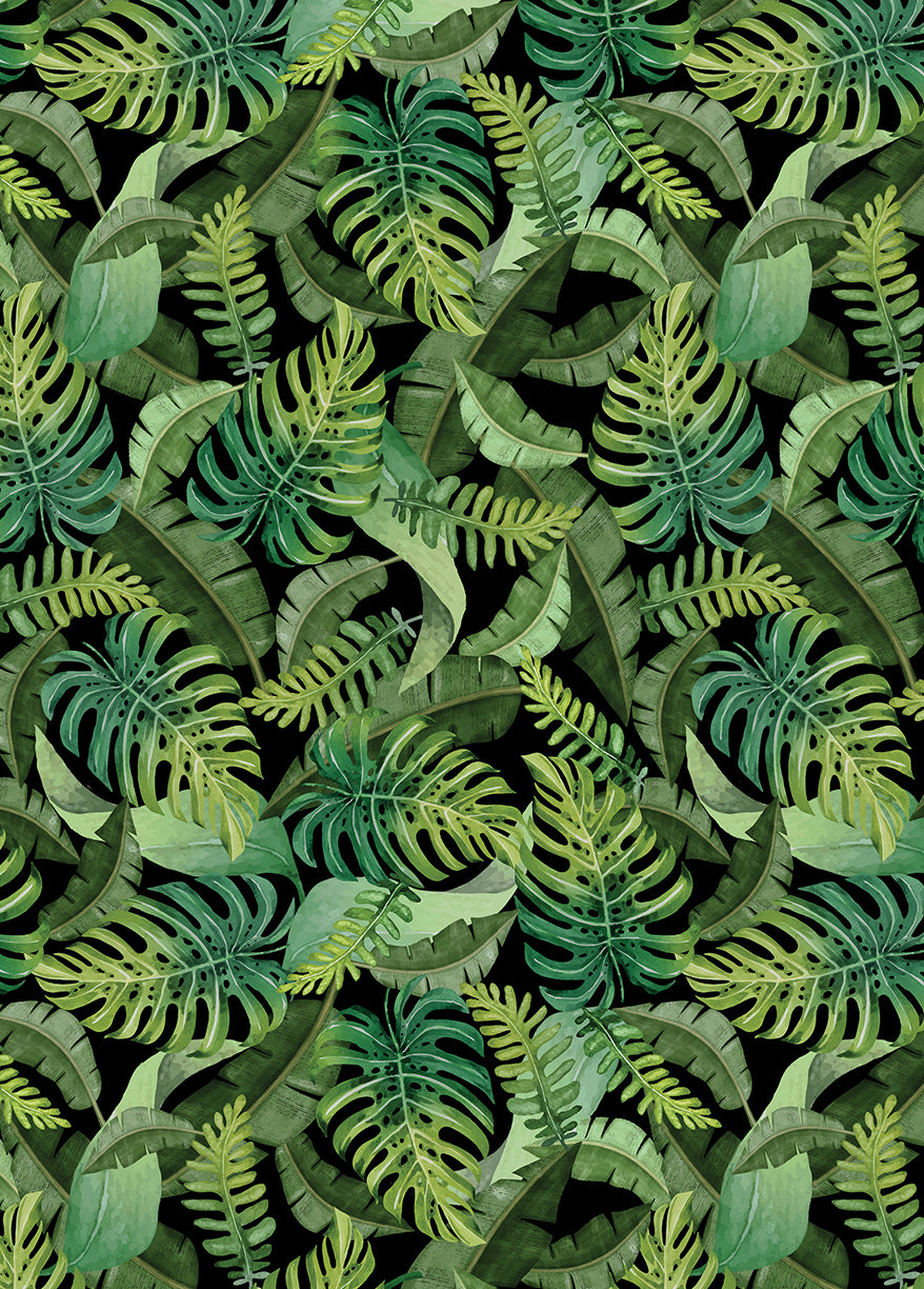 Paradise Awaits: LEAVES OF PARADISE Black Fabric (1/2 yd)