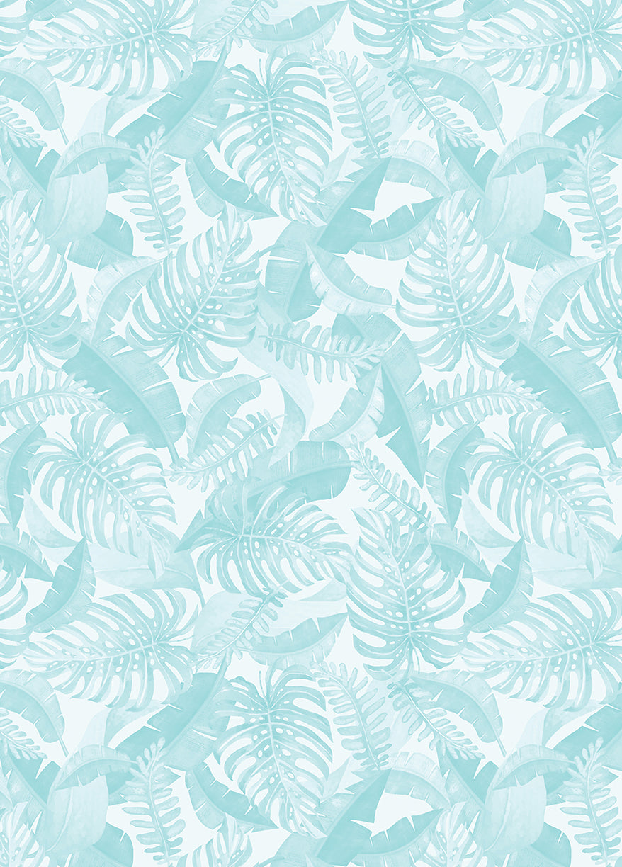 Paradise Awaits: LEAVES OF PARADISE LIGHT Blue Fabric (1/2 yd)