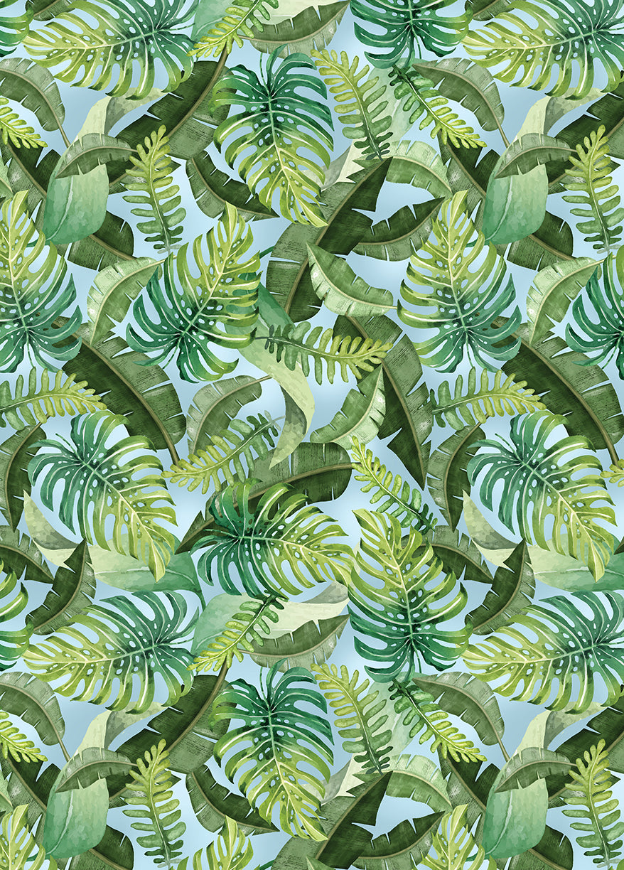 Paradise Awaits: LEAVES OF PARADISE Blue/Green Fabric (1/2 yd)