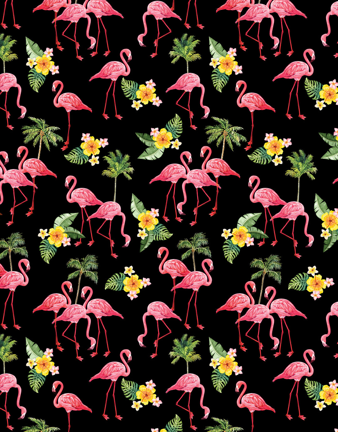 Paradise Awaits: FLAMINGO PARADISE BLACK Fabric (1/2 yd)