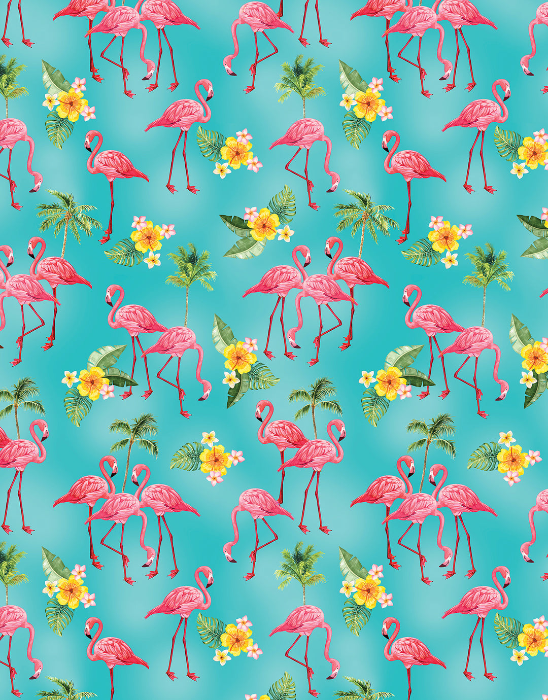 Paradise Awaits: FLAMINGO PARADISE TEAL Fabric (1/2 yd)