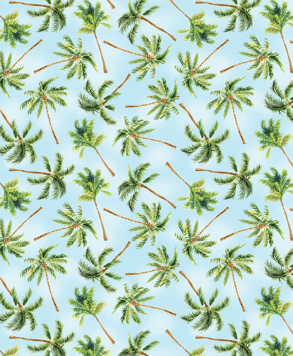 Paradise Awaits: PALM TREES Light Blue Fabric (1/2 yd)