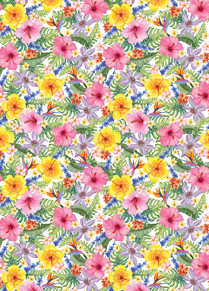Paradise Awaits: TROPICAL GARDEN WHITE Fabric (1/2 yd)