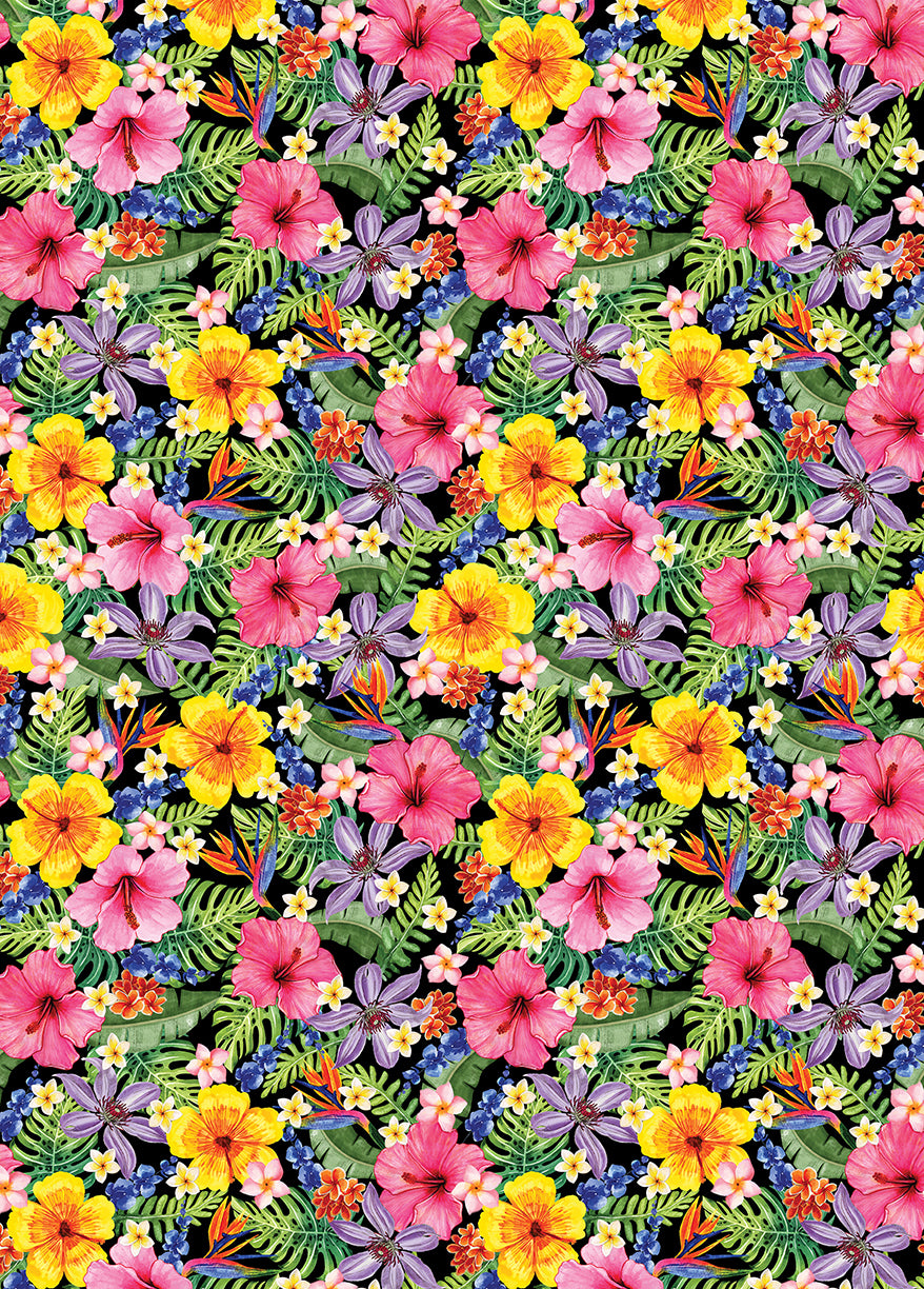 Paradise Awaits: TROPICAL GARDEN BLACK Fabric (1/2 yd)