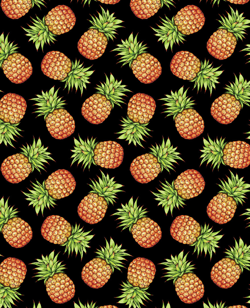 Paradise Awaits: PINEAPPLES BLACK Fabric (1/2 yd)