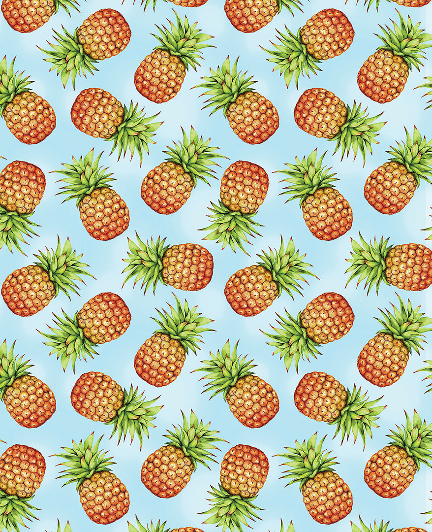 Paradise Awaits: PINEAPPLES LIGHT BLUE Fabric (1/2 yd)