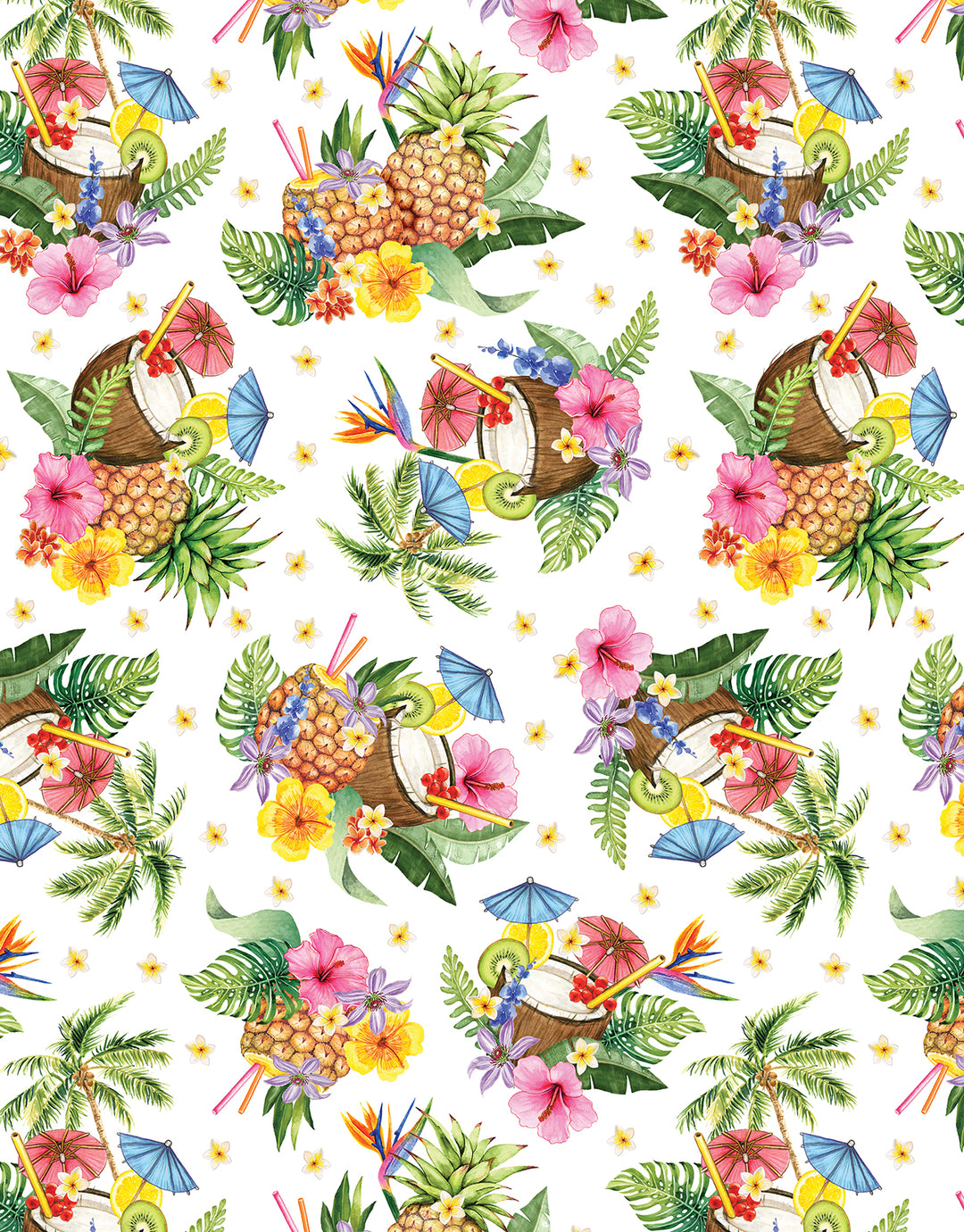 Paradise Awaits: TROPICAL PUNCH WHITE Fabric (1/2 yd)