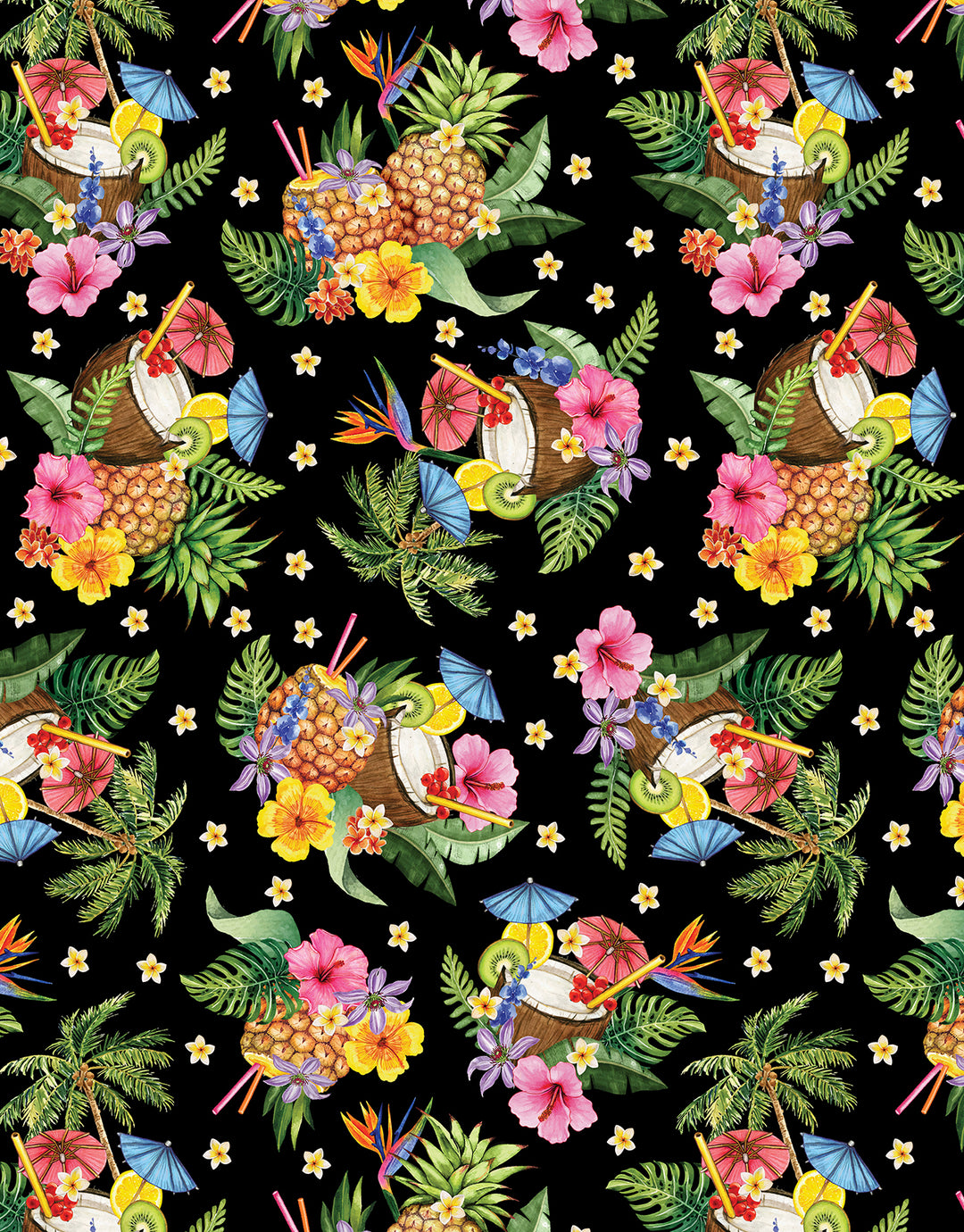 Paradise Awaits: TROPICAL PUNCH BLACK Fabric (1/2 yd)