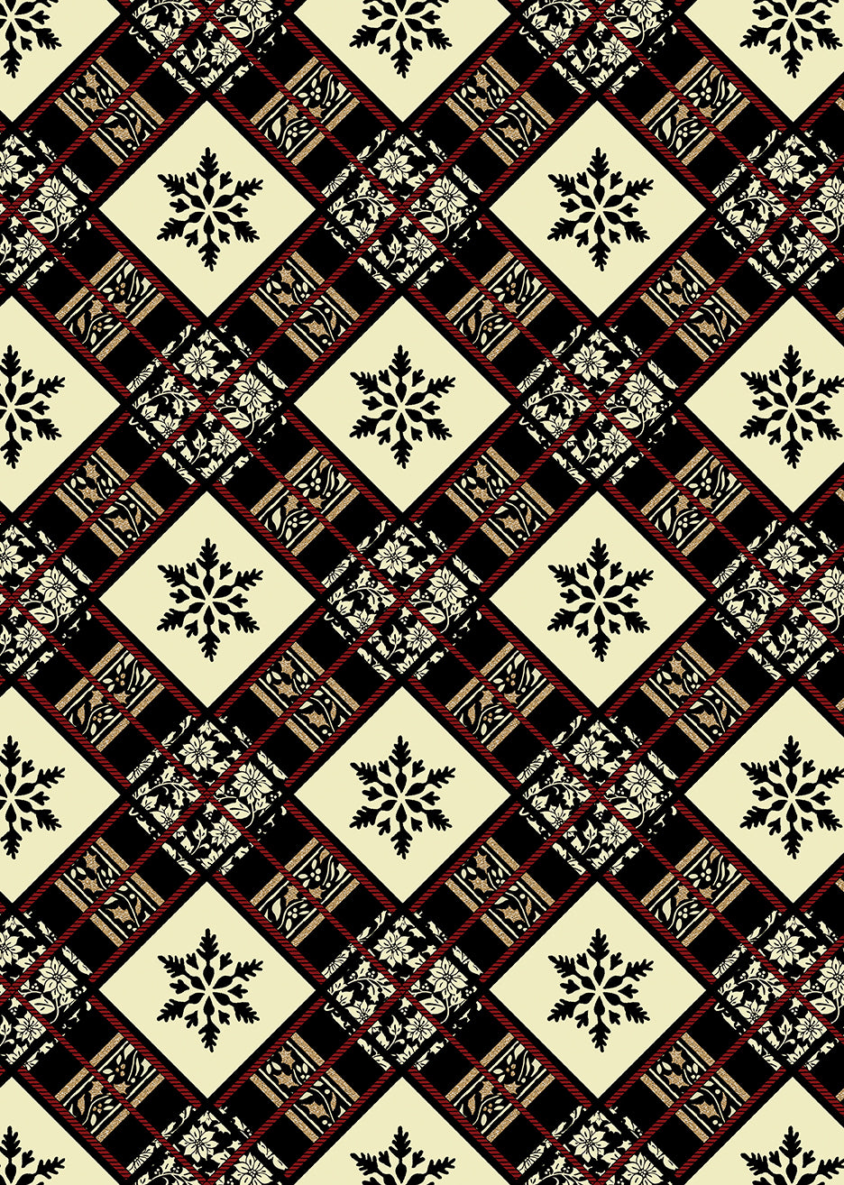 Holiday Tidings: SNOWFLAKE DIAMOND Cream/Black Fabric (1/2 yd)
