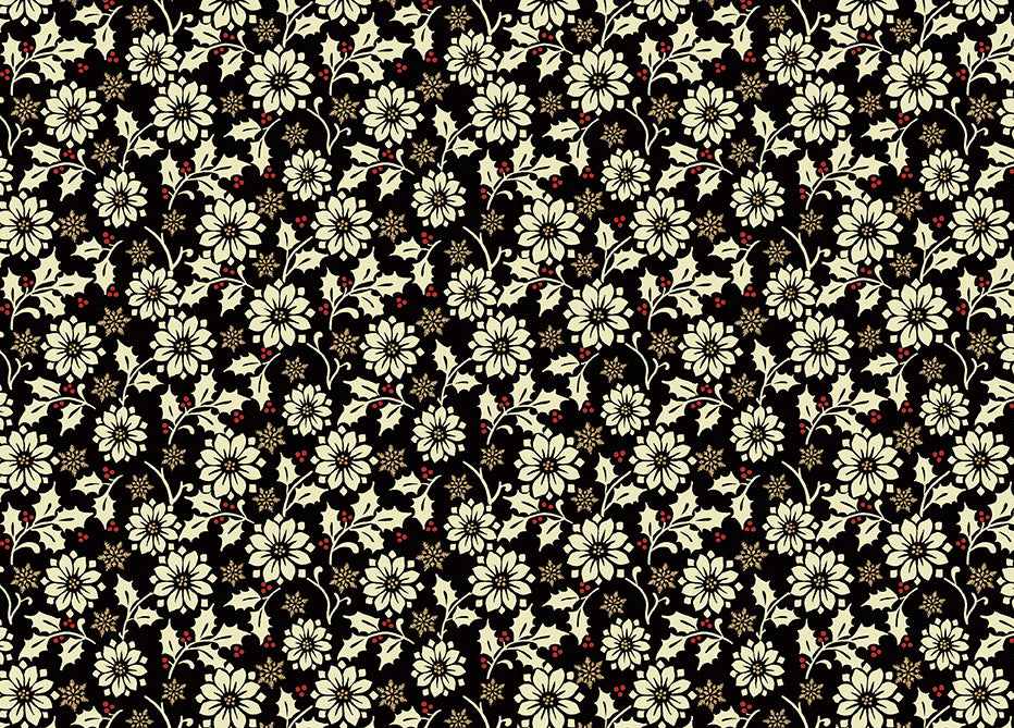 Holiday Tidings: FLOWER BERRY BLACK Fabric (1/2 yd)