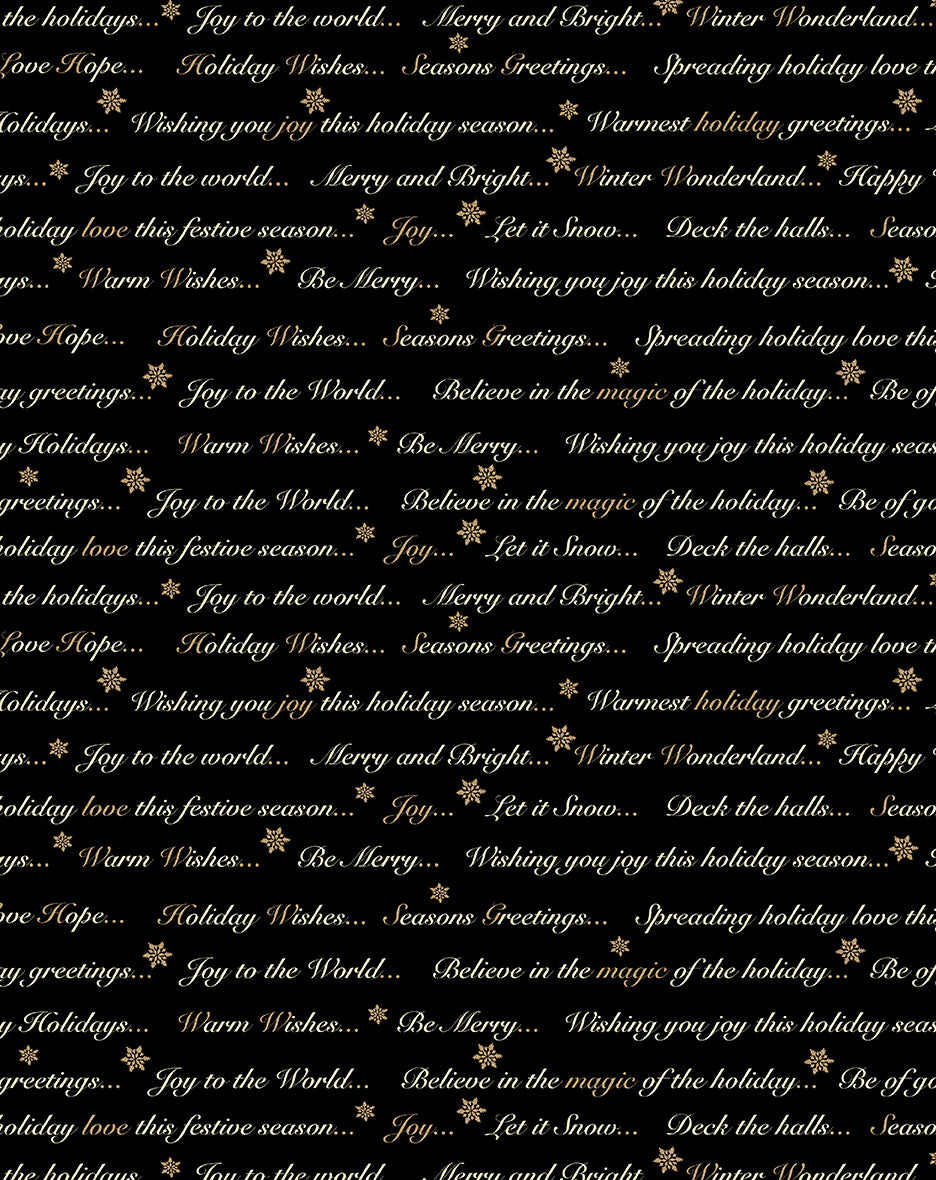 Holiday Tidings: HOLIDAY GREETINGS BLACK Fabric (1/2 yd)