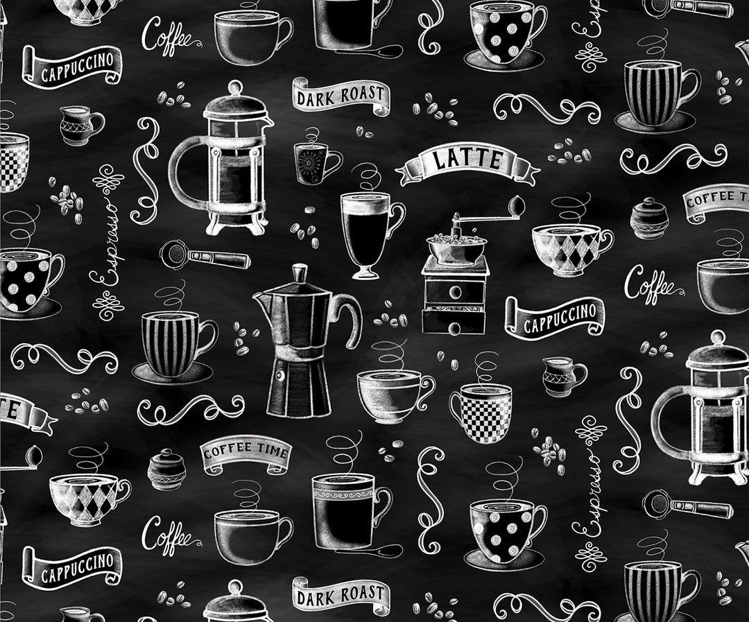 Perfect Brew: RISE 'N GRIND Black/White (1/2 yd)