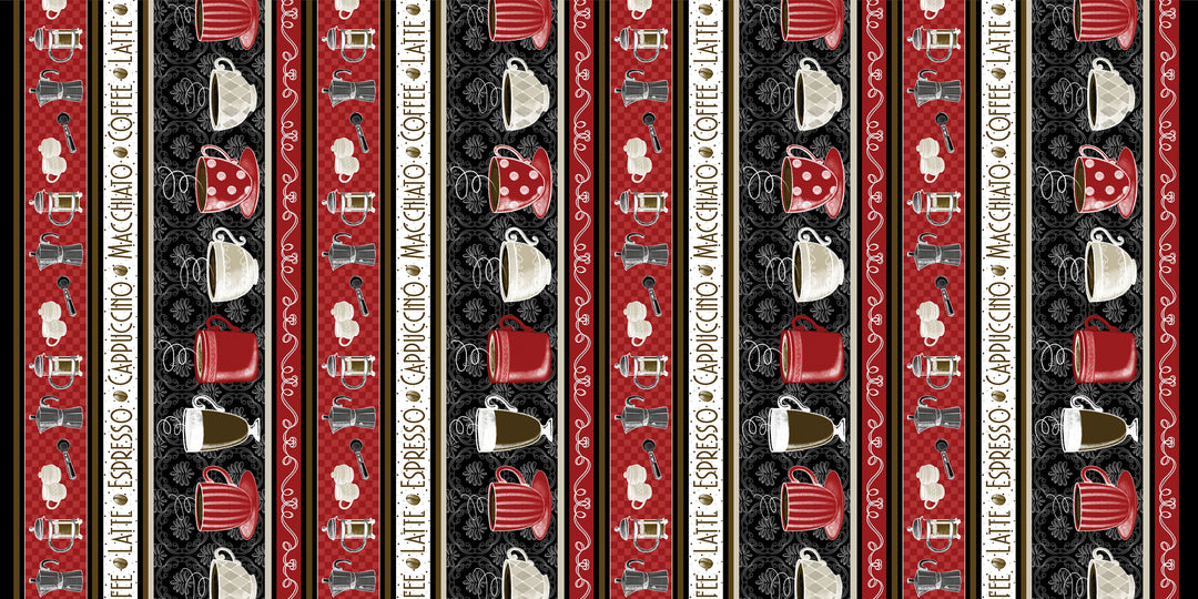 Perfect Brew: PERFECT BREW STRIPE Black/Red (1/2 yd)
