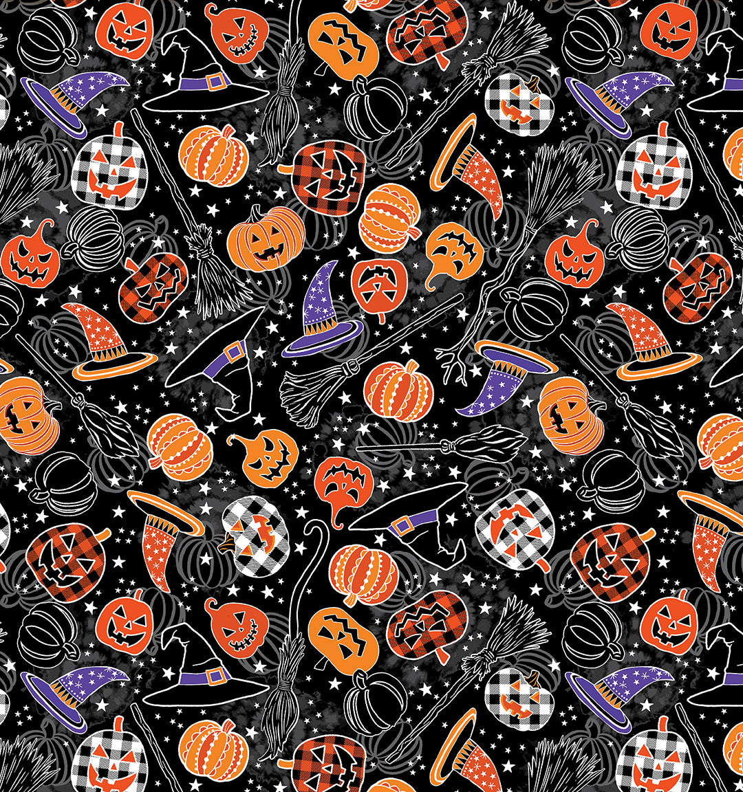 Happy Hauntings: HALLOWEEN MAGIC BLACK (1/2 yd)