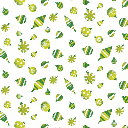 Meowy Christmas: Fa La La Ornaments Green/White Fabric (1/2 yd)