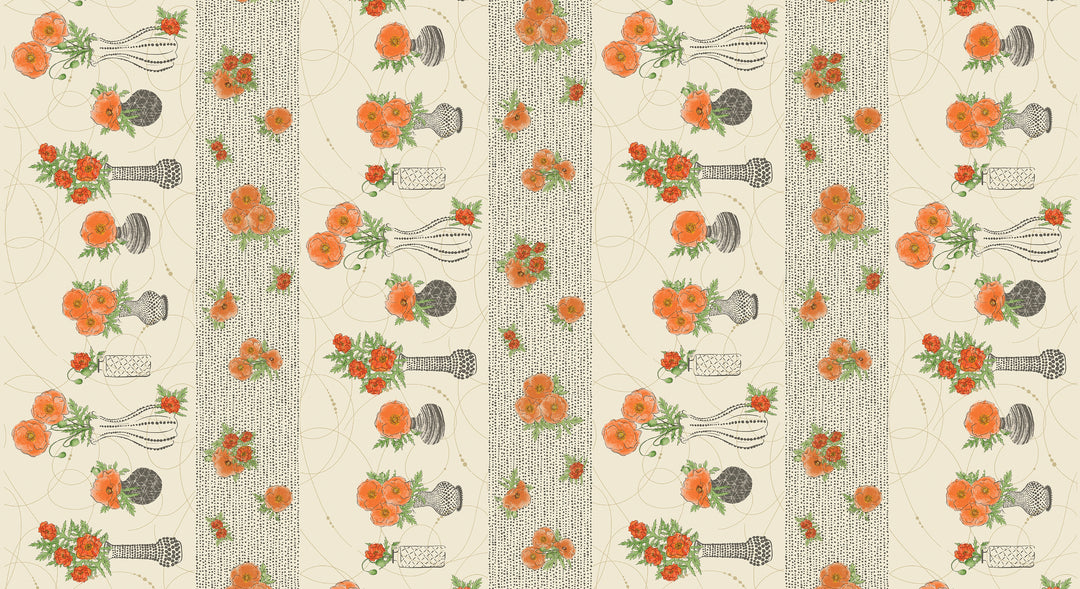 Modern Vintage Treasured: POPPIES STRIPE NATURAL Fabric (1/2 yd)