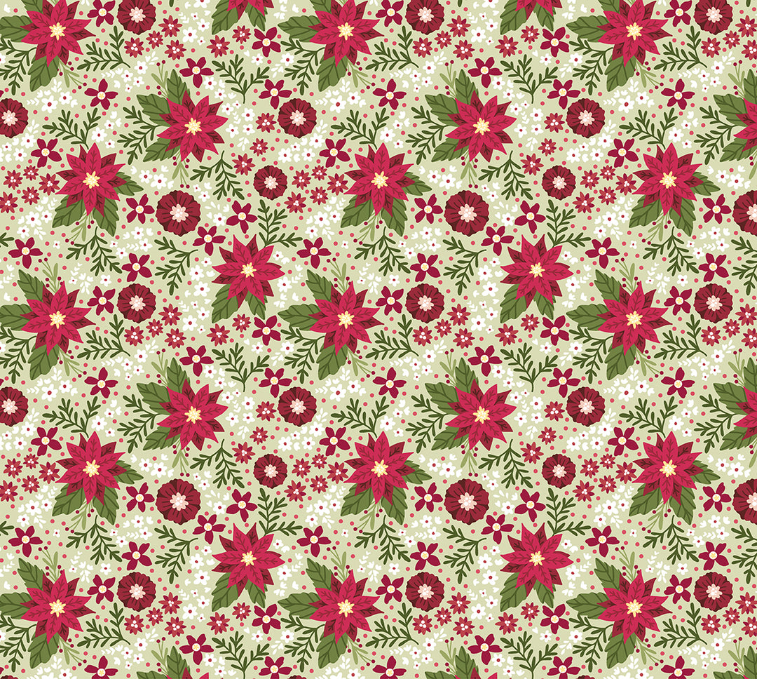 Snow Fall: FROST FLOWER CRIMSON Fabric by Shelly Cavanna (1/2 yd)
