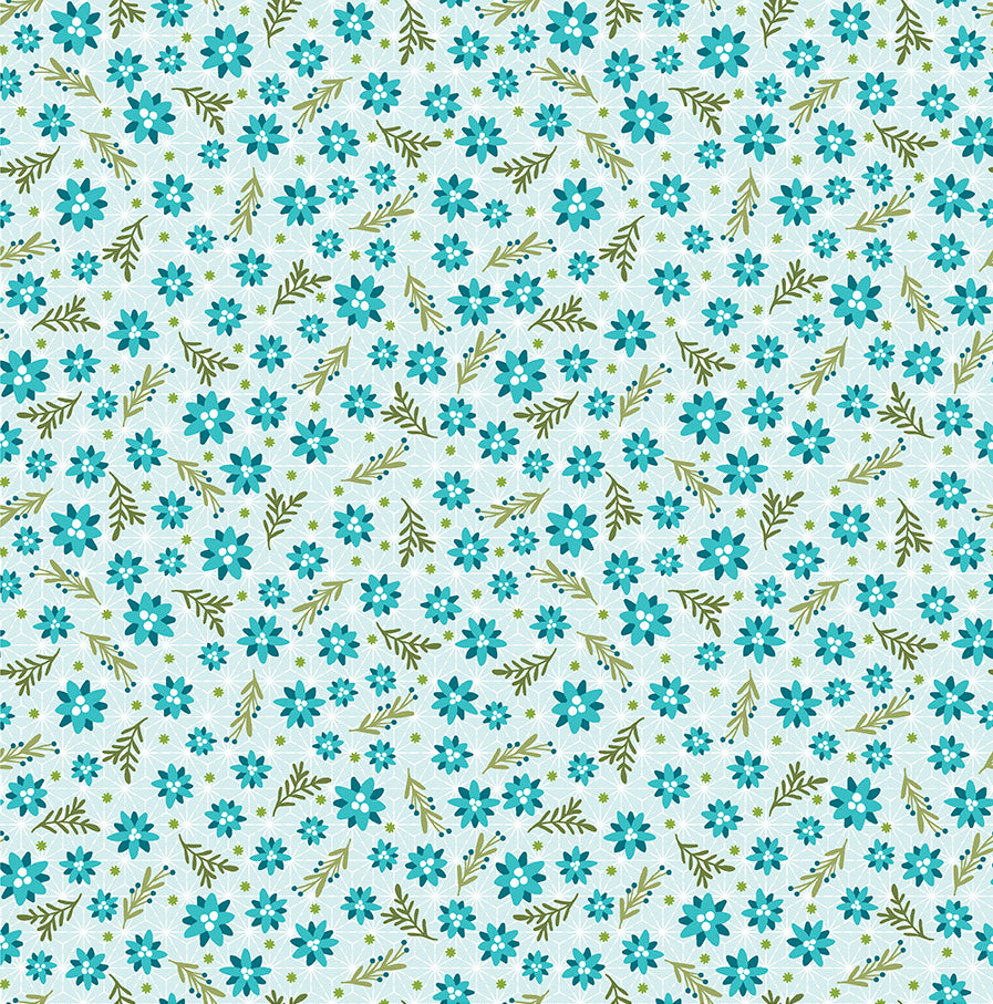 Snow Fall: CHRISTMAS ROSES AQUA Fabric by Shelly Cavanna (1/2 yd)