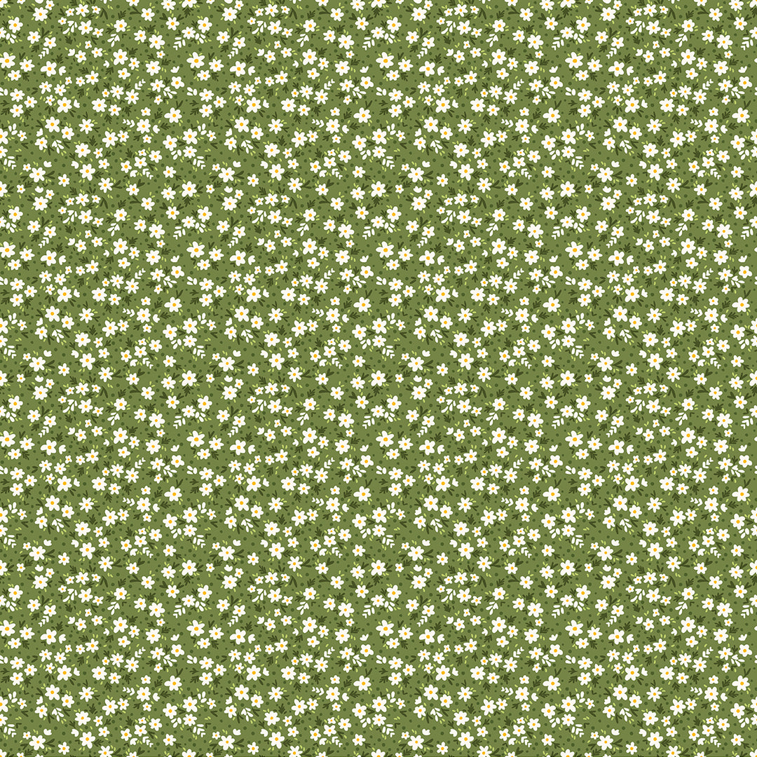 Snow Fall: PAPERWHITE EVERGREEN Fabric by Shelly Cavanna (1/2 yd)