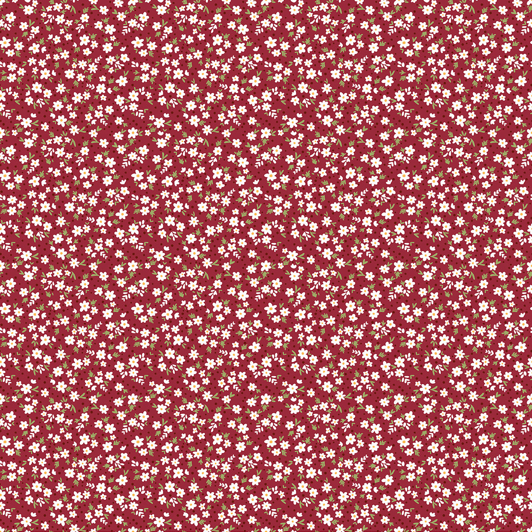 Snow Fall: PAPERWHITE CRIMSON Fabric by Shelly Cavanna (1/2 yd)