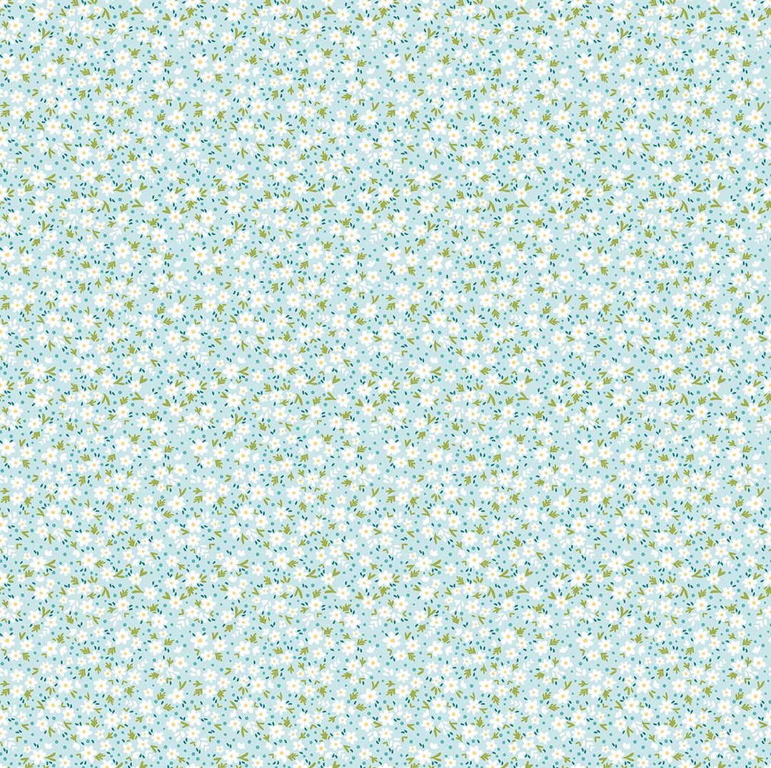 Among The Wildflowers II: PAPERWHITES AQUA Fabric (1/2 yd) by Shelly Cavanna