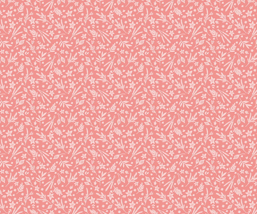 Among The Wildflowers: SKETCH BOOK CORAL Fabric (1/2 yd) by Shelly Cavanna