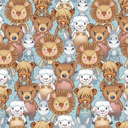 Boho Buddies: Lt. BLUE CROWDED BUDDIES Fabric (1/2 yd)
